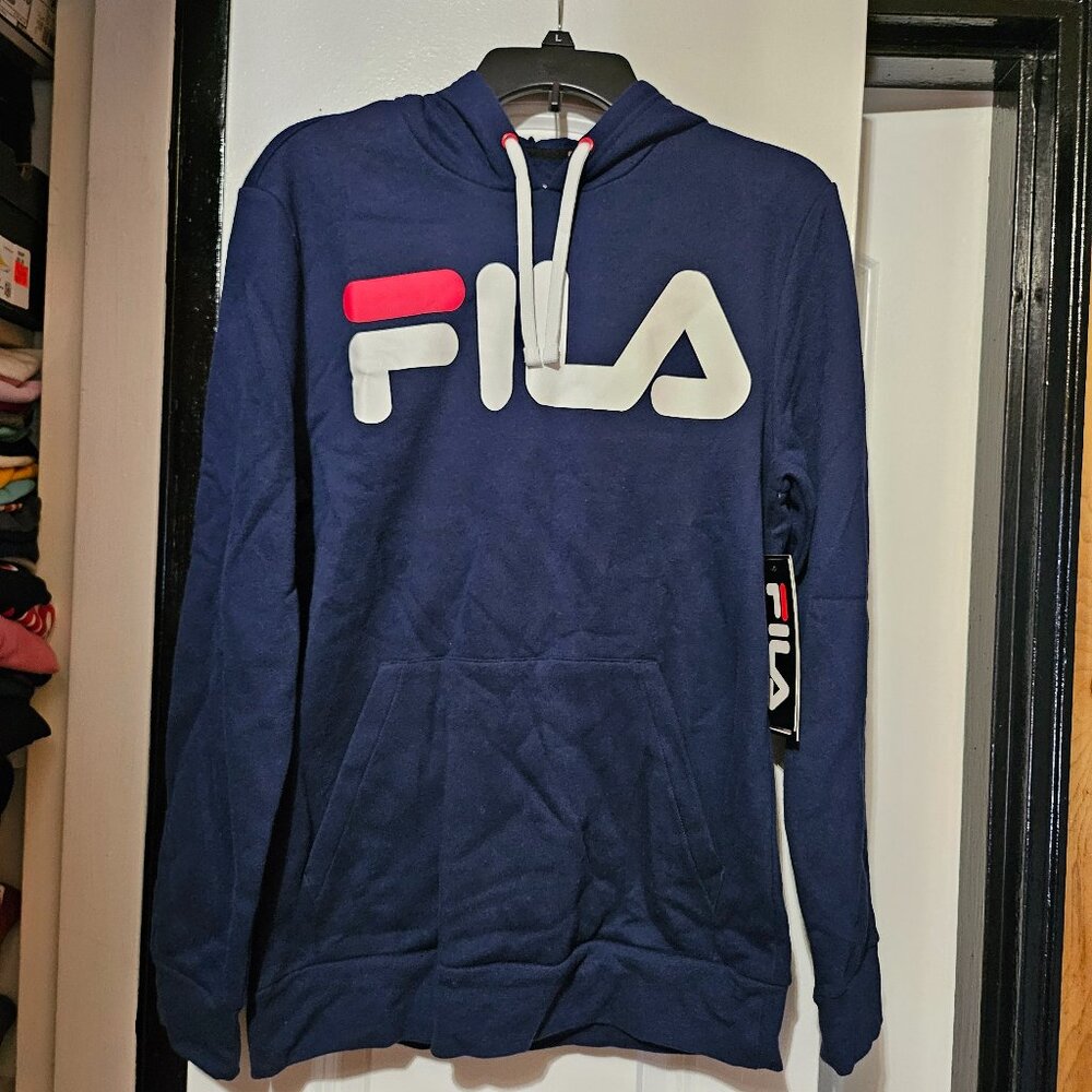Fila Heritage Men's Basic Logo Front Pullover Hoodie in Navy Blue